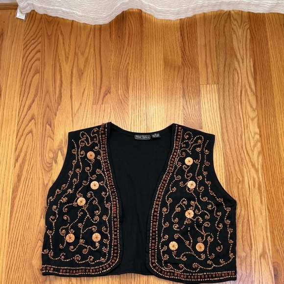 Vintage Made in India Cotton Wooden Beaded Cropped Open Vest Bohemian Boho M - Picture 11 of 11